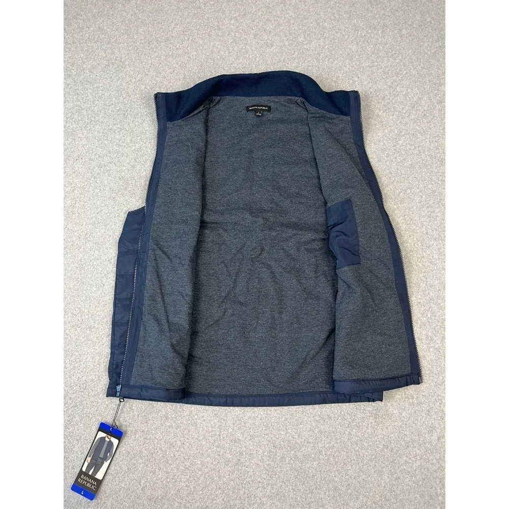Banana Republic Sleeveless Vest Mens L‎ Blue Full Zip Quilted Lined Zip Pockets